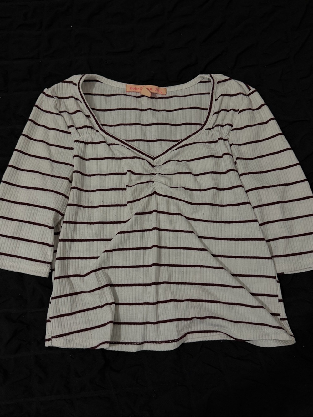 Rebellious One Cream Top with Burgundy Stripes